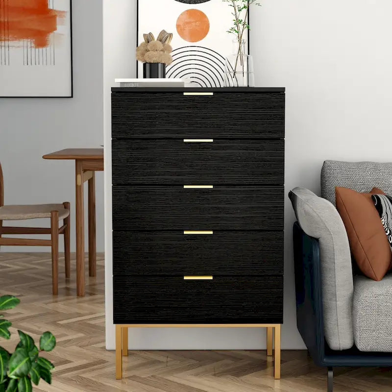 Commode de rangement à 5 tiroirs, Unité de rangement pour chambre à coucher, Chiffonnier