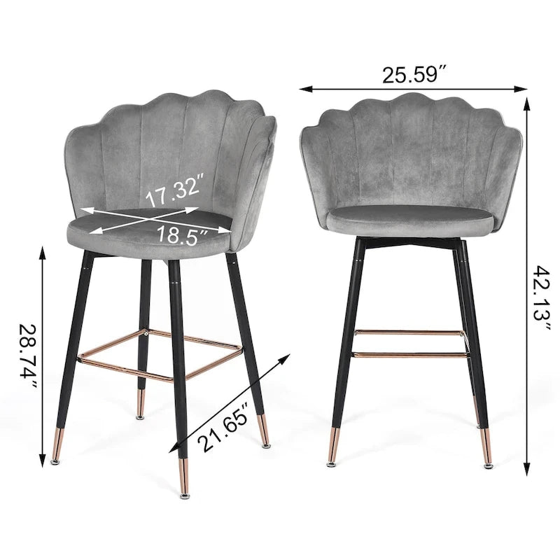 Adeco 42 tabourets de bar en velours, lot de 2