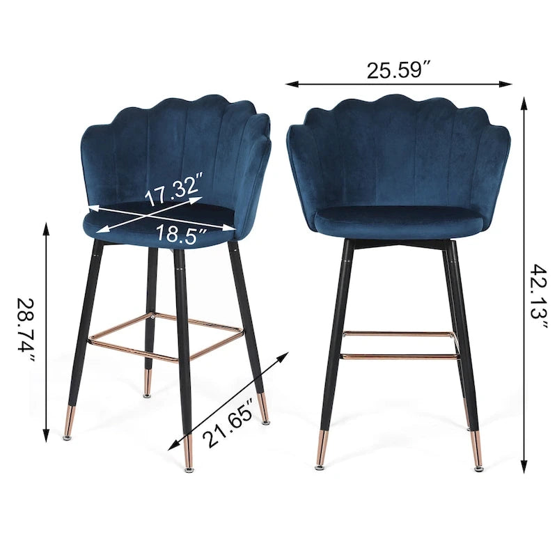 Adeco 42 tabourets de bar en velours, lot de 2