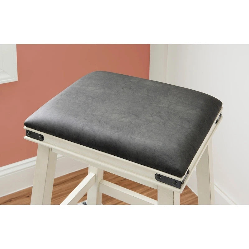 Tabouret de bar sans dossier Spenser Rustic avec assise en similicuir