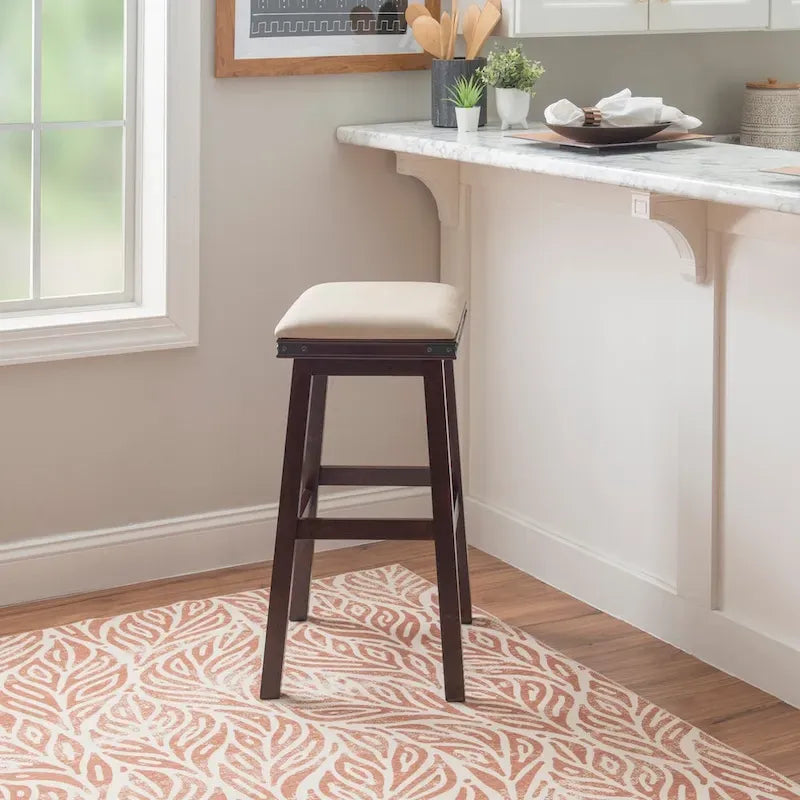 Tabouret de bar sans dossier Spenser Rustic avec assise en similicuir