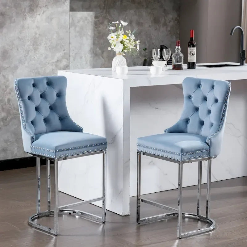 Tabourets de bar modernes en velours de 26 po, chaises d'îlot de cuisine hauteur comptoir, ensemble de 2