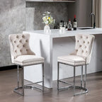 Tabourets de bar modernes en velours de 26 po, chaises d'îlot de cuisine hauteur comptoir, ensemble de 2