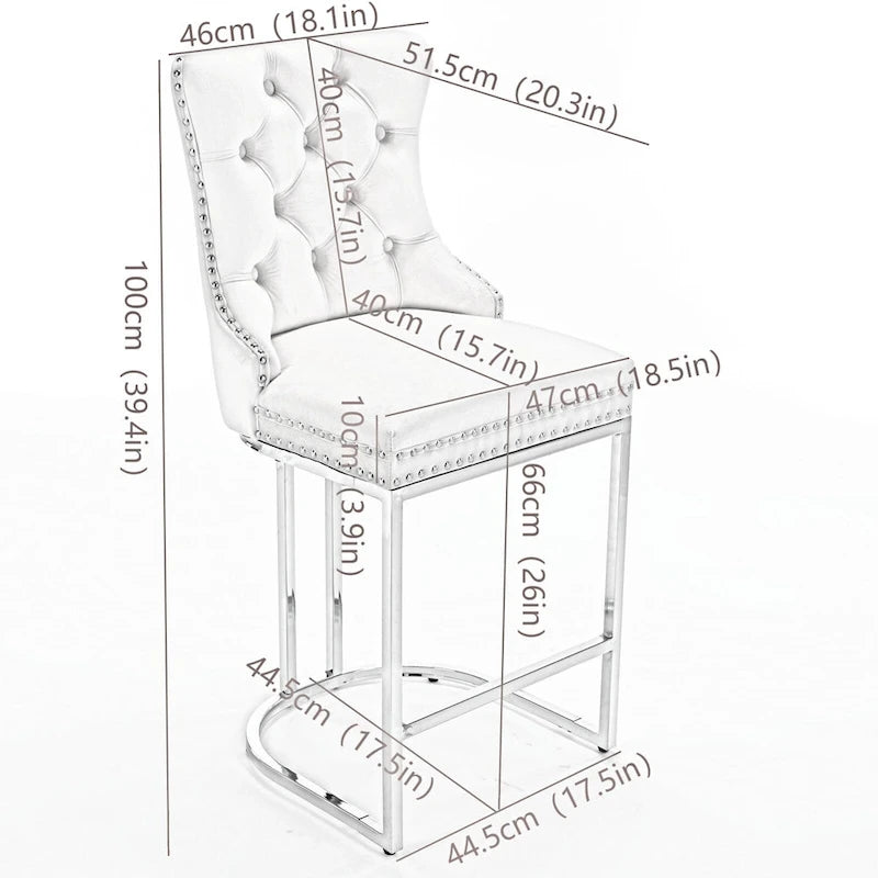 Tabourets de bar modernes en velours de 26 po, chaises d'îlot de cuisine hauteur comptoir, ensemble de 2