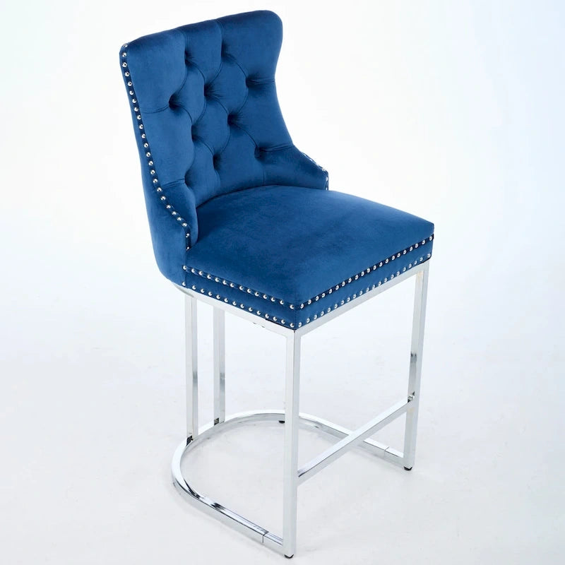 Tabourets de bar modernes en velours de 26 po, chaises d'îlot de cuisine hauteur comptoir, ensemble de 2
