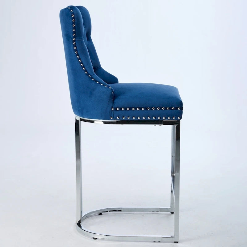 Tabourets de bar modernes en velours de 26 po, chaises d'îlot de cuisine hauteur comptoir, ensemble de 2