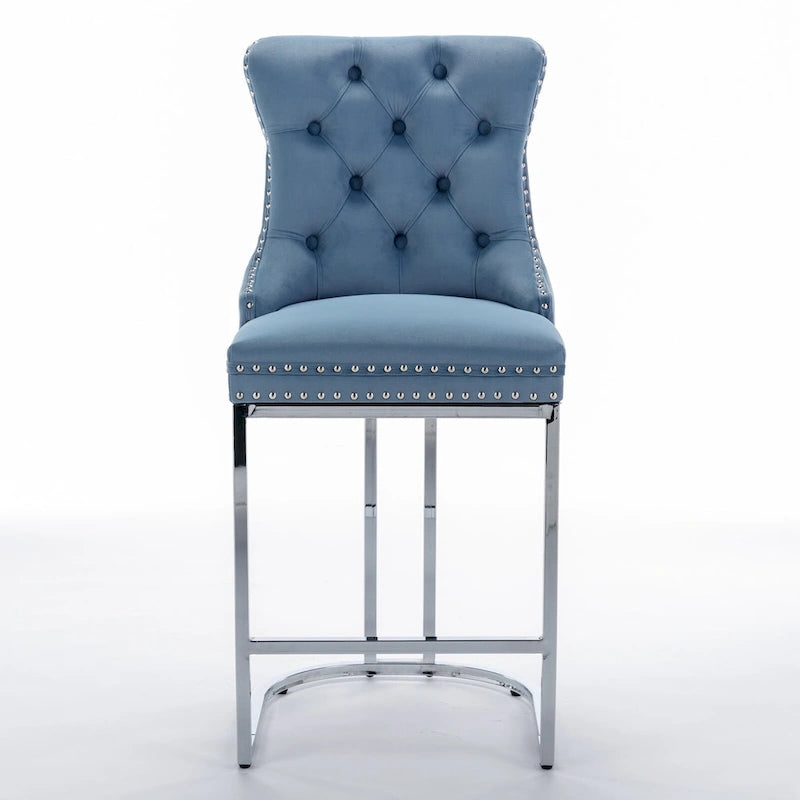 Tabourets de bar modernes en velours de 26 po, chaises d'îlot de cuisine hauteur comptoir, ensemble de 2