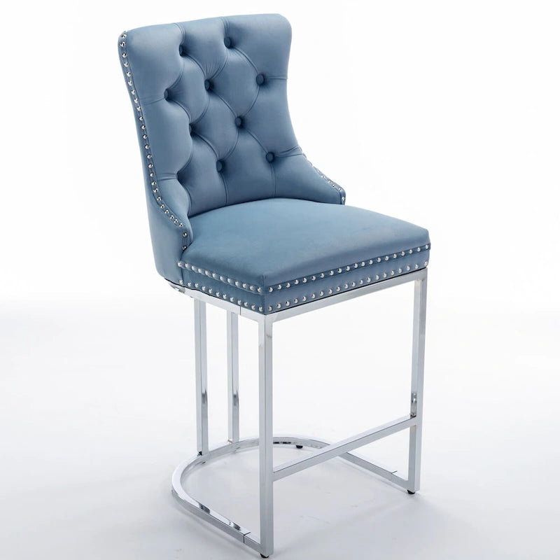 Tabourets de bar modernes en velours de 26 po, chaises d'îlot de cuisine hauteur comptoir, ensemble de 2