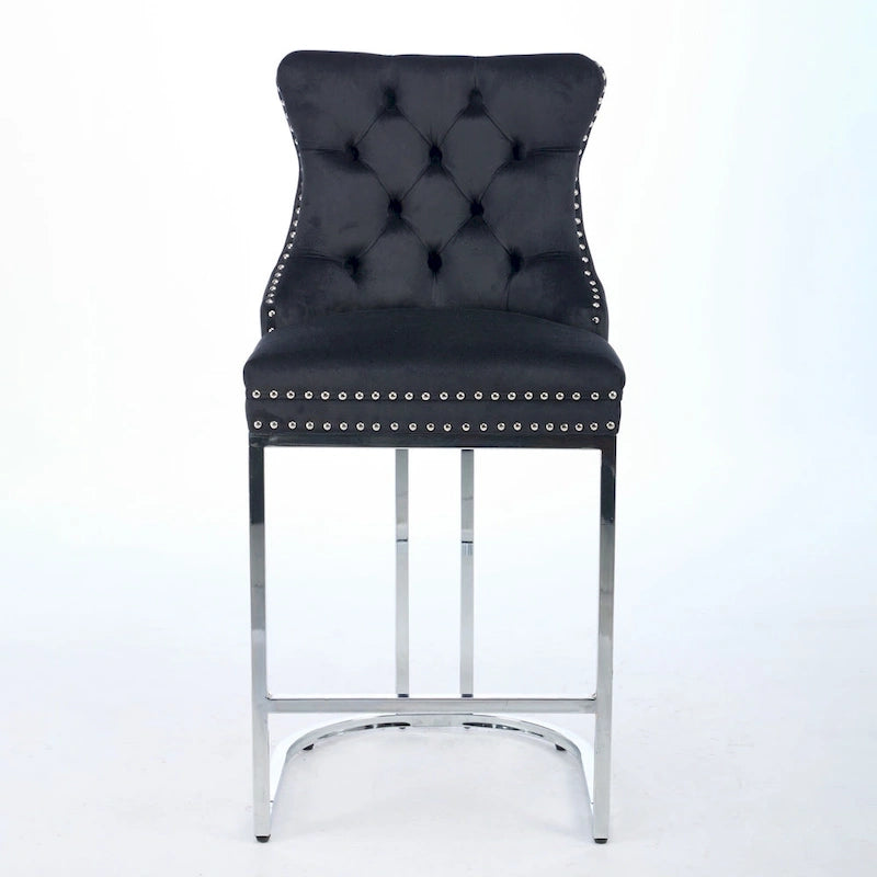 Tabourets de bar modernes en velours de 26 po, chaises d'îlot de cuisine hauteur comptoir, ensemble de 2