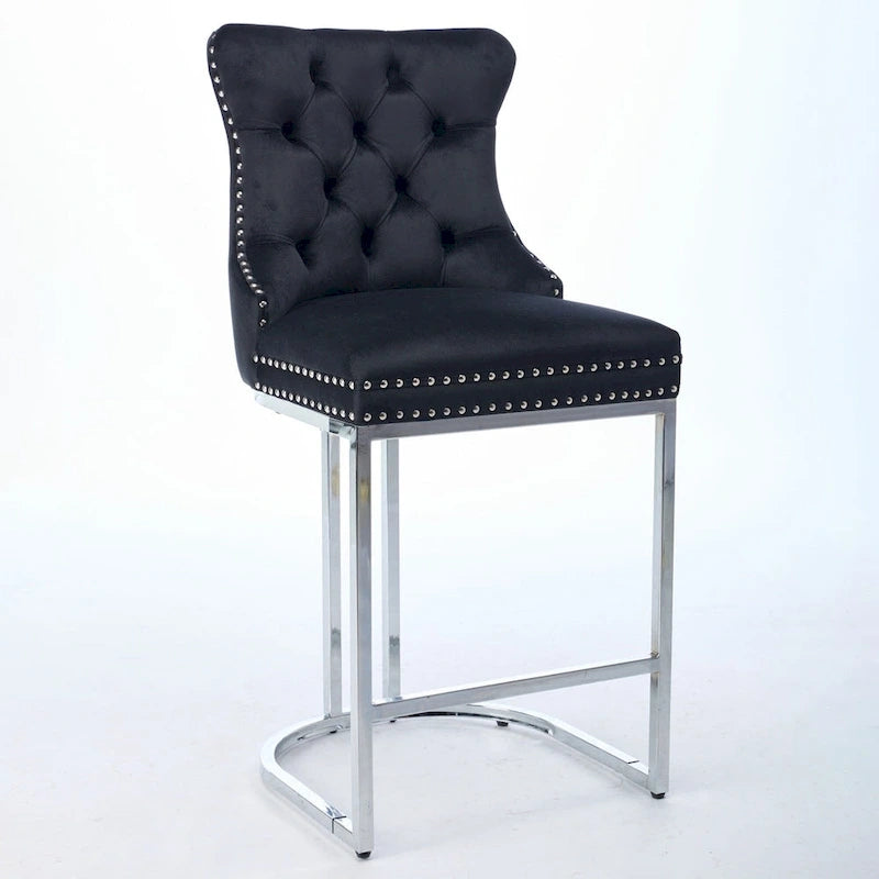 Tabourets de bar modernes en velours de 26 po, chaises d'îlot de cuisine hauteur comptoir, ensemble de 2