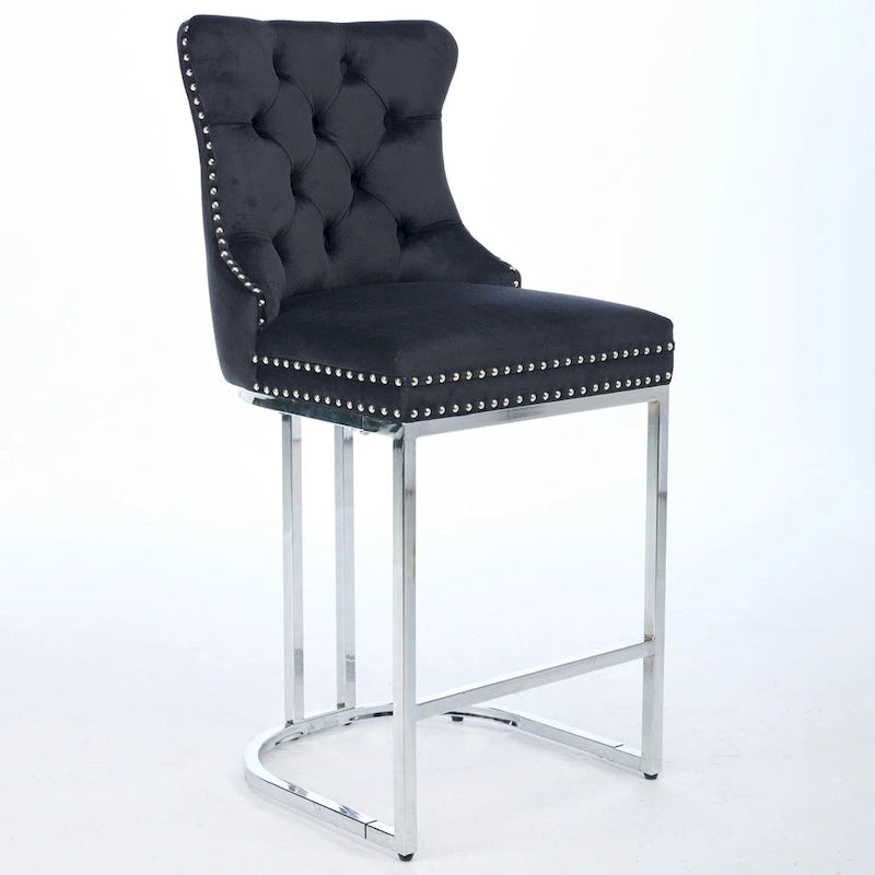 Tabourets de bar modernes en velours de 26 po, chaises d'îlot de cuisine hauteur comptoir, ensemble de 2