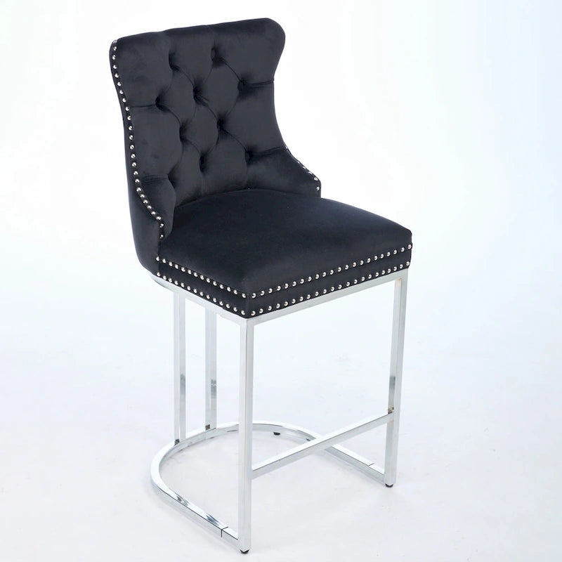 Tabourets de bar modernes en velours de 26 po, chaises d'îlot de cuisine hauteur comptoir, ensemble de 2