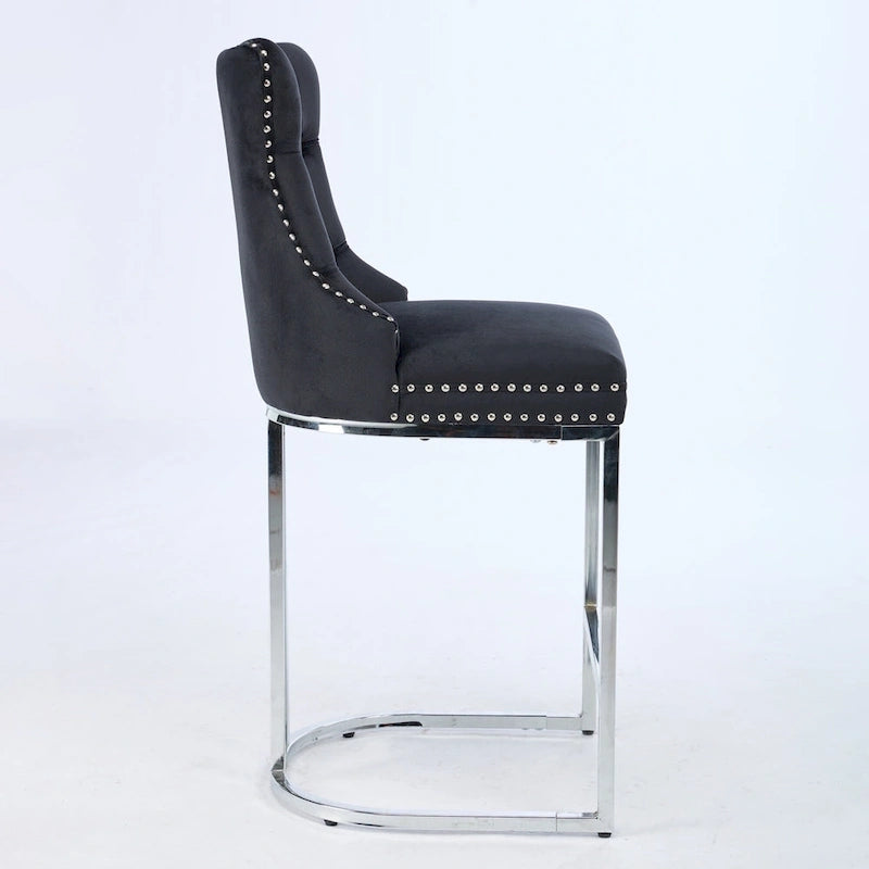 Tabourets de bar modernes en velours de 26 po, chaises d'îlot de cuisine hauteur comptoir, ensemble de 2