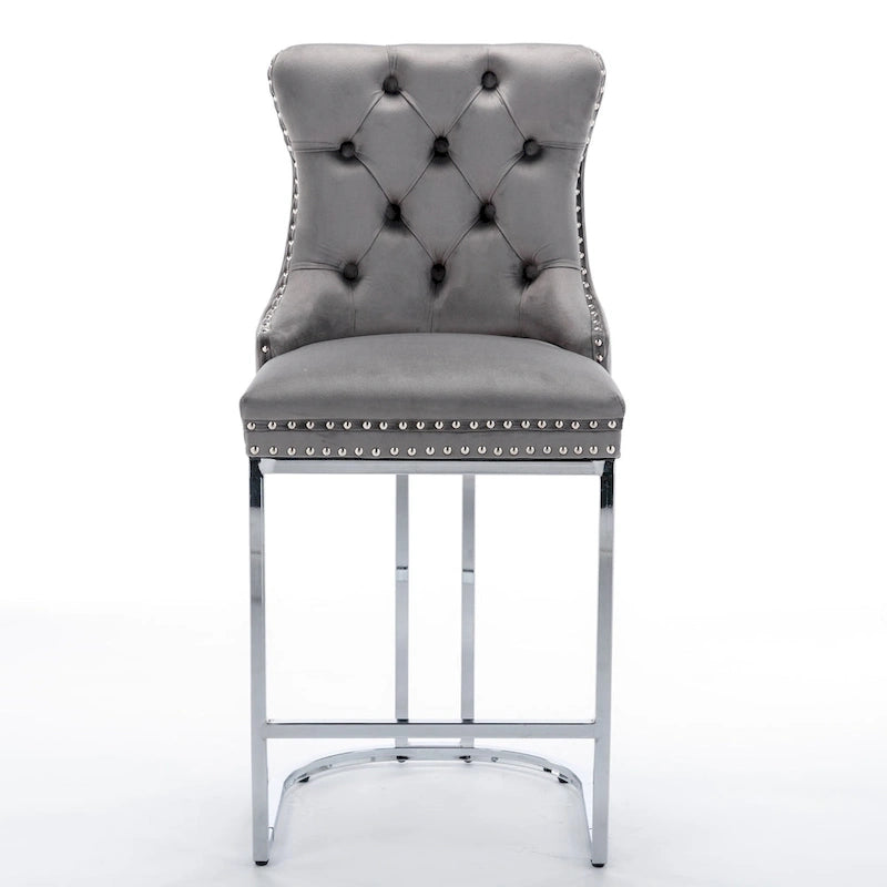 Tabourets de bar modernes en velours de 26 po, chaises d'îlot de cuisine hauteur comptoir, ensemble de 2