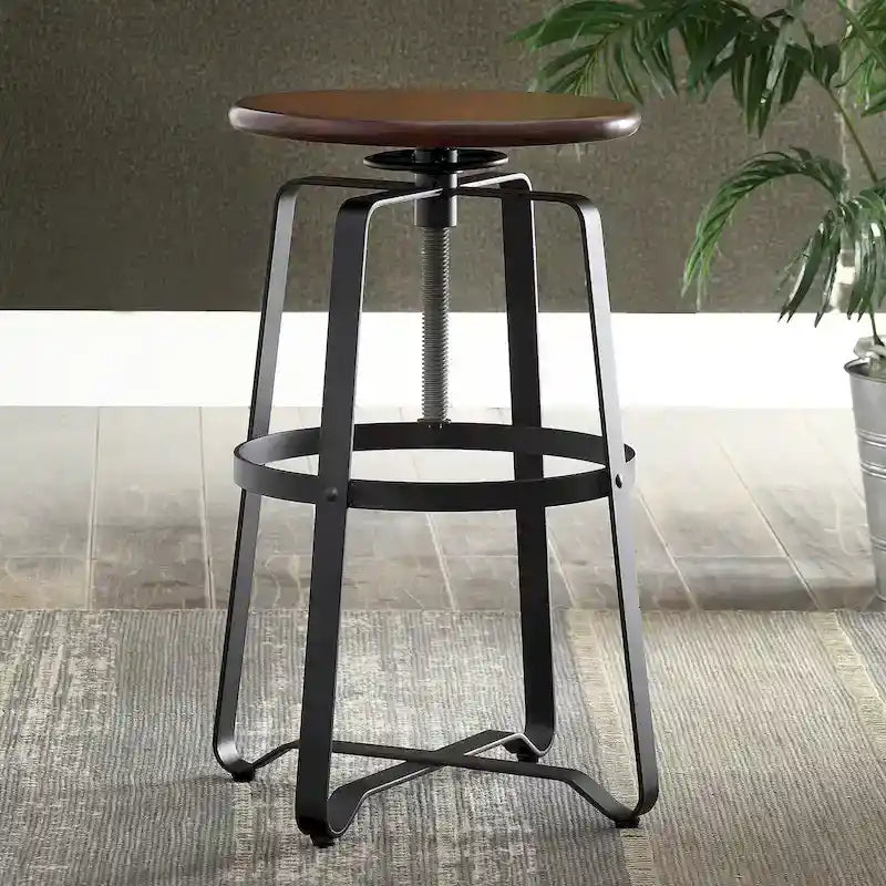Tabouret réglable Nova en bois de châtaignier avec base en métal noir