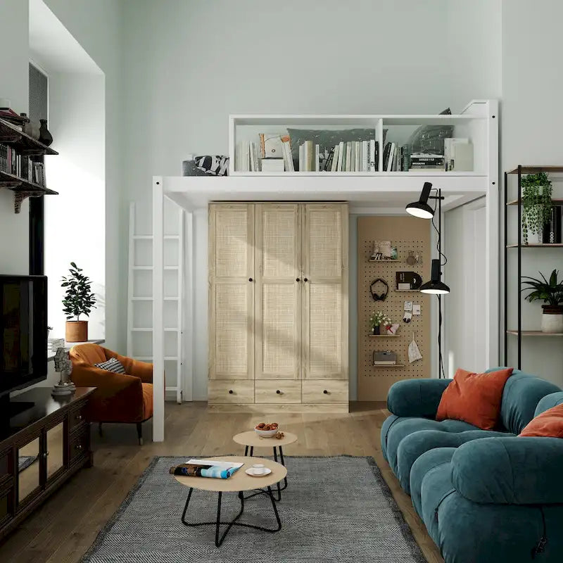 Natural Charm Wooden Armoire - Breathable Rattan Design Ample Storage
