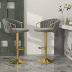 Tabouret de bar pivotant en velours, lot de 2, coloris gris / ivoire / camel / bleu marine / noir / vert foncé