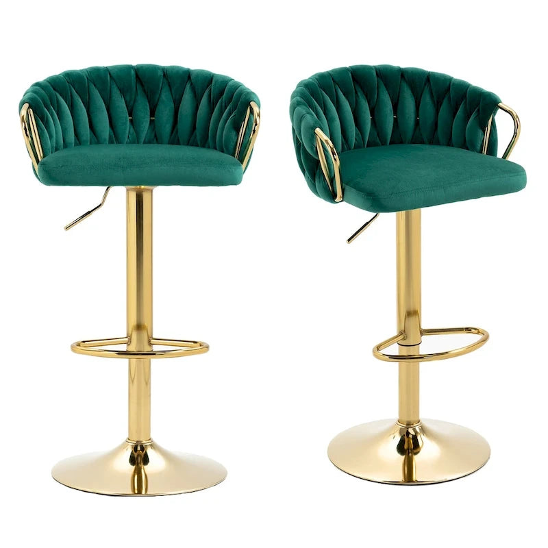 Tabouret de bar pivotant en velours, lot de 2, coloris gris / ivoire / camel / bleu marine / noir / vert foncé