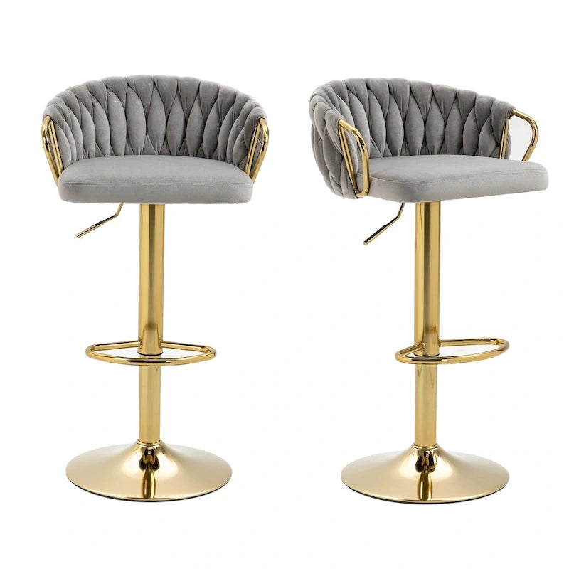 Tabouret de bar pivotant en velours, lot de 2, coloris gris / ivoire / camel / bleu marine / noir / vert foncé