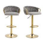 Tabouret de bar pivotant en velours, lot de 2, coloris gris / ivoire / camel / bleu marine / noir / vert foncé