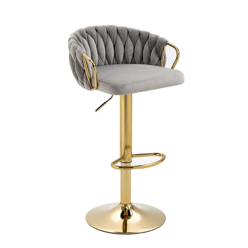 Tabouret de bar pivotant en velours, lot de 2, coloris gris / ivoire / camel / bleu marine / noir / vert foncé