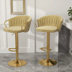Tabouret de bar pivotant en velours, lot de 2, coloris gris / ivoire / camel / bleu marine / noir / vert foncé