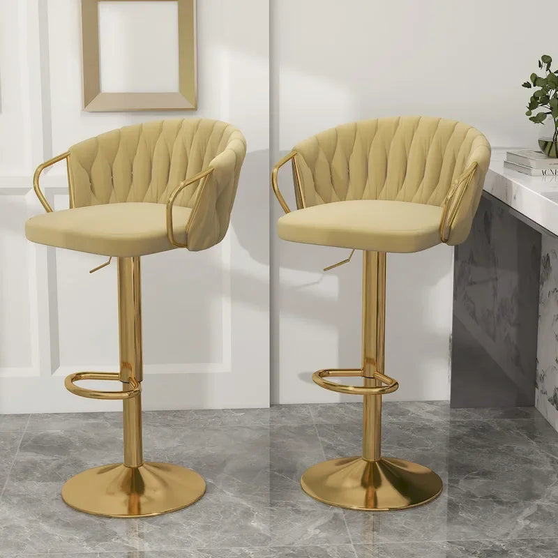 Tabouret de bar pivotant en velours, lot de 2, coloris gris / ivoire / camel / bleu marine / noir / vert foncé