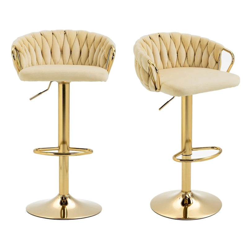Tabouret de bar pivotant en velours, lot de 2, coloris gris / ivoire / camel / bleu marine / noir / vert foncé