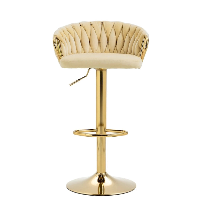 Tabouret de bar pivotant en velours, lot de 2, coloris gris / ivoire / camel / bleu marine / noir / vert foncé