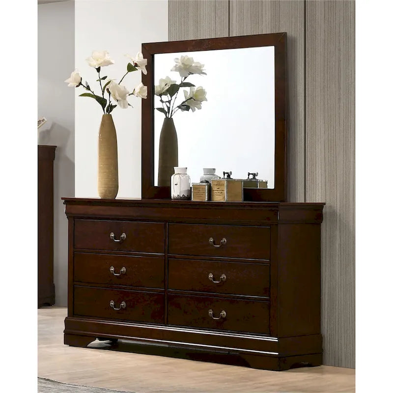 Lavina, commode transitionnelle en bois de 147 cm de large à 6 tiroirs avec pieds consoles, par Furniture of America