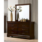 Lavina, commode transitionnelle en bois de 147 cm de large à 6 tiroirs avec pieds consoles, par Furniture of America