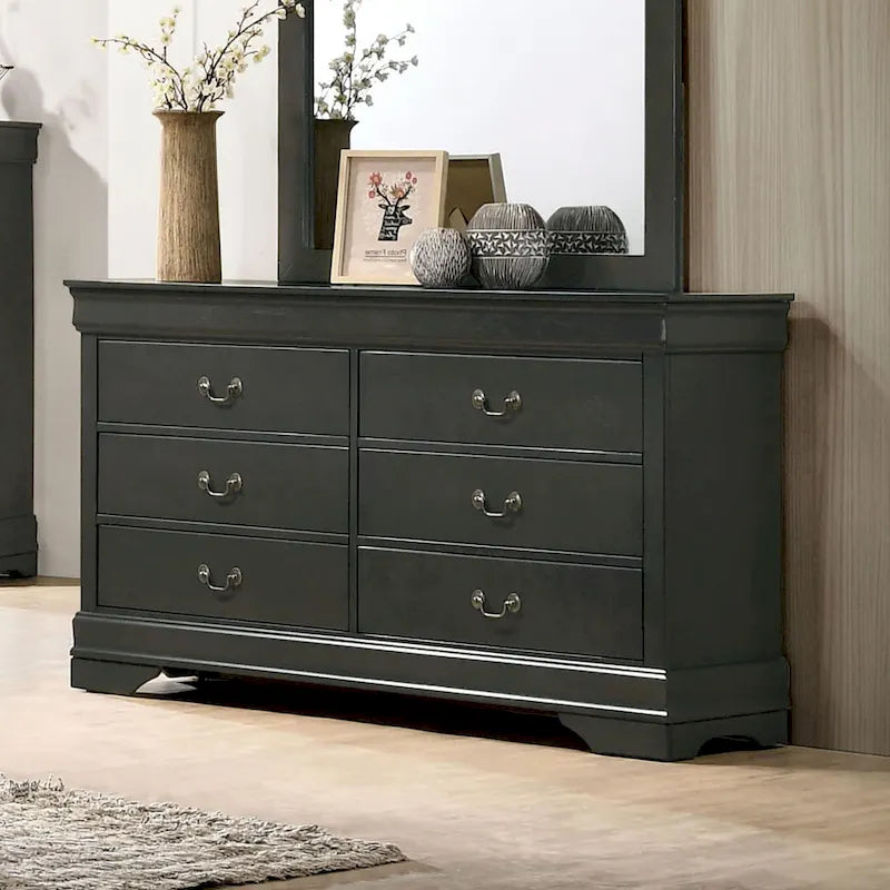 Lavina, commode transitionnelle en bois de 147 cm de large à 6 tiroirs avec pieds consoles, par Furniture of America