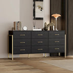 Commode polyvalente à 9 tiroirs - Noir et or élégant, meuble de rangement de qualité supérieure
