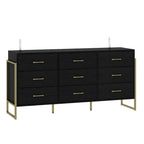 Commode polyvalente à 9 tiroirs - Noir et or élégant, meuble de rangement de qualité supérieure
