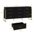 Commode polyvalente à 9 tiroirs - Noir et or élégant, meuble de rangement de qualité supérieure