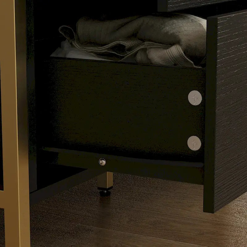 Commode polyvalente à 9 tiroirs - Noir et or élégant, meuble de rangement de qualité supérieure