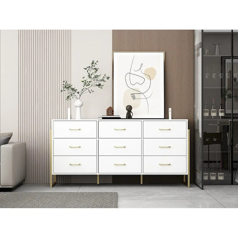 Commode polyvalente à 9 tiroirs - Noir et or élégant, meuble de rangement de qualité supérieure