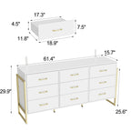 Commode polyvalente à 9 tiroirs - Noir et or élégant, meuble de rangement de qualité supérieure
