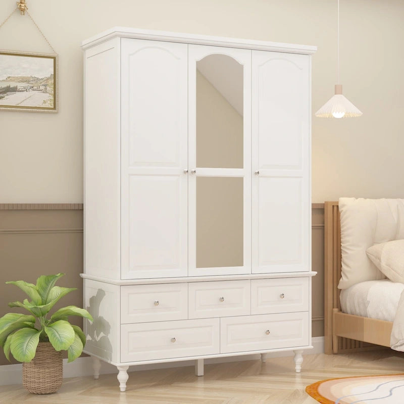 47.2 Armoires Laquées Penderies Avec Porte Miroir 5 Tiroirs Blanches
