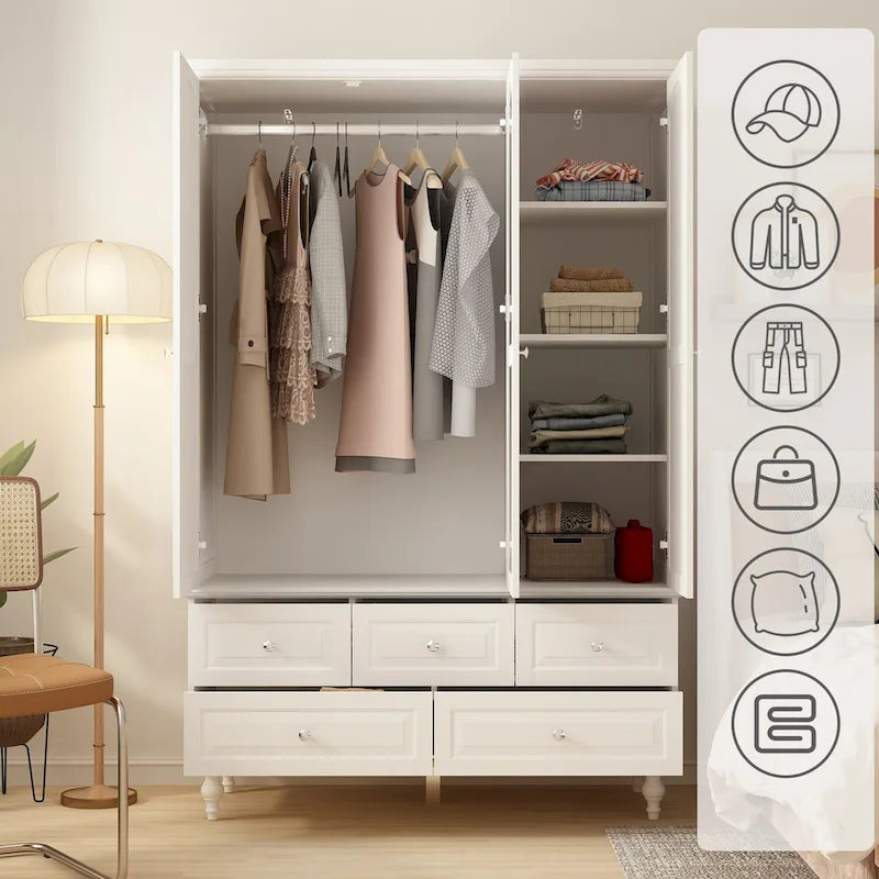 47.2 Armoires Laquées Penderies Avec Porte Miroir 5 Tiroirs Blanches