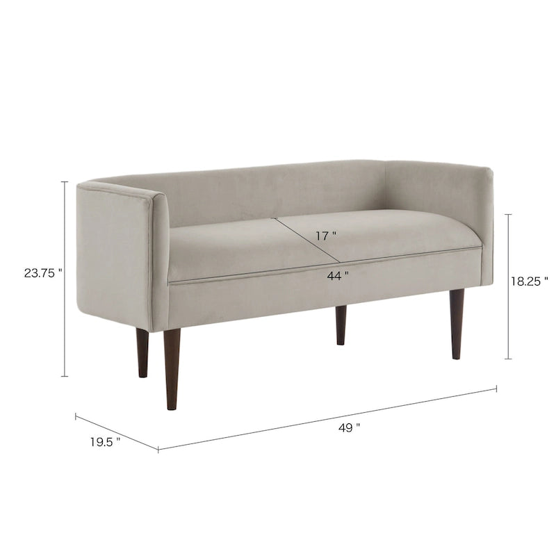 Banc d'appoint en velours crème, dossier bas, 1 place