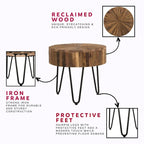 Table d'appoint ronde Sawyer de 22 po en bois recyclé avec pieds en épingle à cheveux noirs