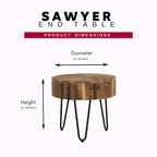 Table d'appoint ronde Sawyer de 22 po en bois recyclé avec pieds en épingle à cheveux noirs
