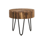 Table d'appoint ronde Sawyer de 22 po en bois recyclé avec pieds en épingle à cheveux noirs