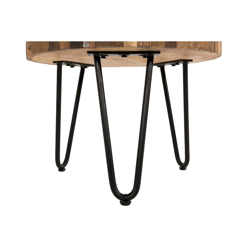 Table d'appoint ronde Sawyer de 22 po en bois recyclé avec pieds en épingle à cheveux noirs