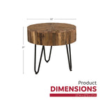 Table d'appoint ronde Sawyer de 22 po en bois recyclé avec pieds en épingle à cheveux noirs