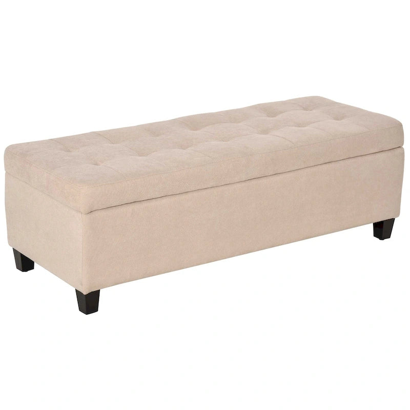 Banc de rangement, banc de bout de lit, coffre de rangement en tissu de lin avec couvercle relevable, pouf capitonné avec rangement pour le salon
