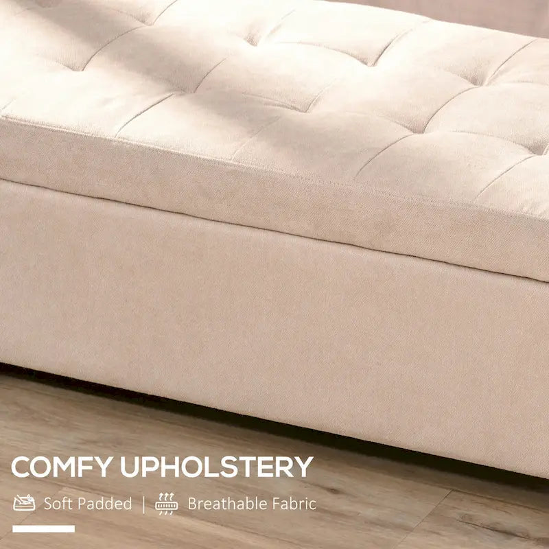 Banc de rangement, banc de bout de lit, coffre de rangement en tissu de lin avec couvercle relevable, pouf capitonné avec rangement pour le salon