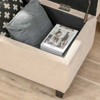 Banc de rangement, banc de bout de lit, coffre de rangement en tissu de lin avec couvercle relevable, pouf capitonné avec rangement pour le salon