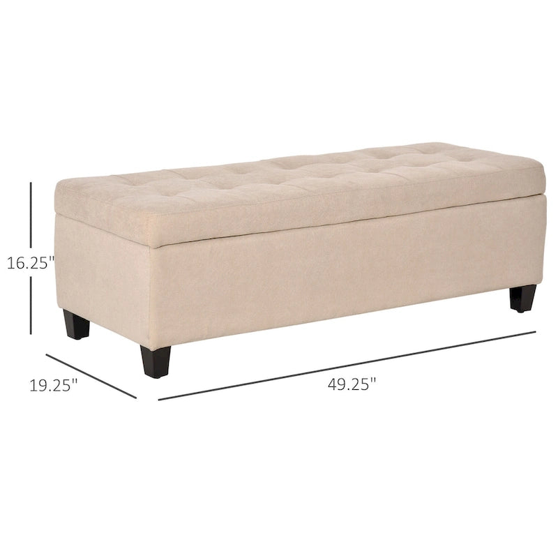 Banc de rangement, banc de bout de lit, coffre de rangement en tissu de lin avec couvercle relevable, pouf capitonné avec rangement pour le salon